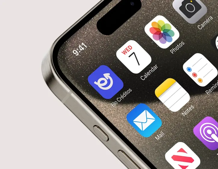 ELO Avanta por CBAS, ícono azul de la app con una e y una flecha circular blanca, en la pantalla de un iPhone