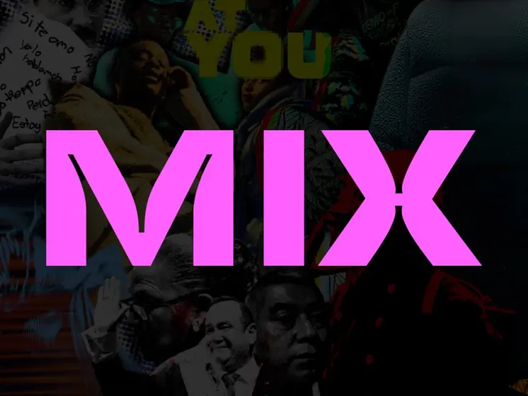 Mix por CBAS, título en rosa sobre un collage oscuro de retratos y textos manuscritos