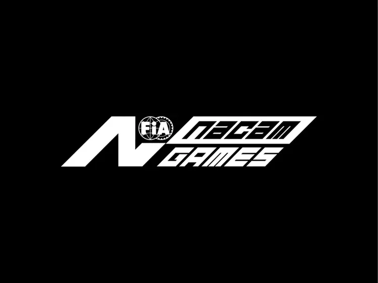 Logo de NACAM Games en blanco sobre fondo negro, versión en negativo